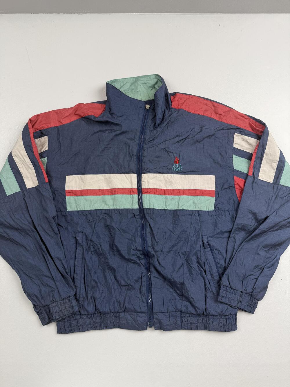 Vintage USA Olympic Team Jacket Mens Medium Blue Full Zip Track JCPenney 90s